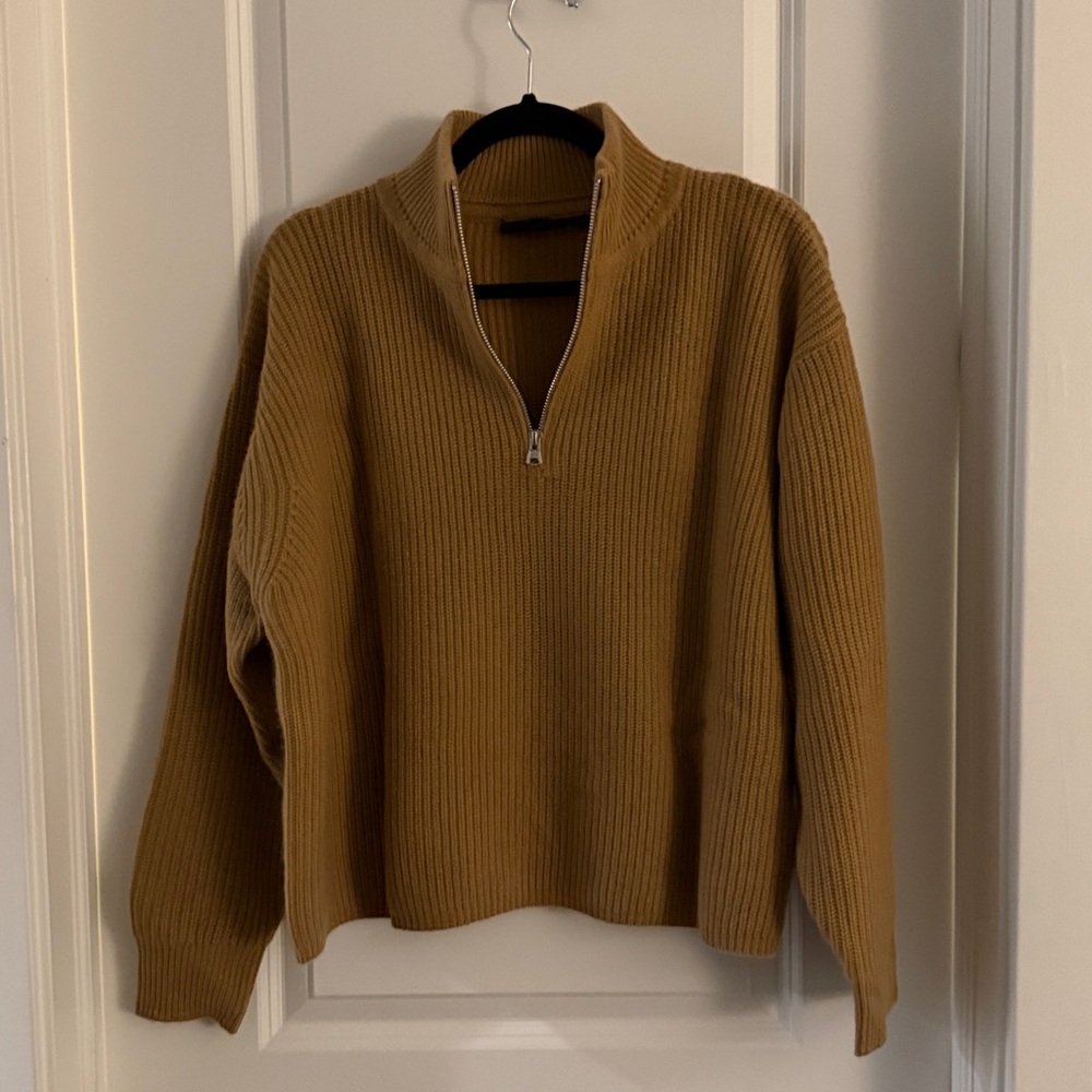 Jenni Kayne Cashmere Mustard Half-Zip Ribbed Sweater